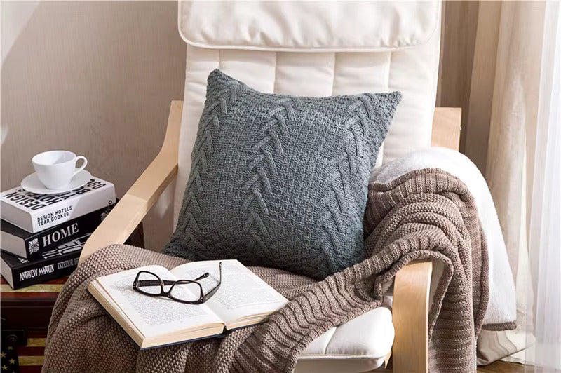 Cozy Textured Knit Throw Pillow Cover